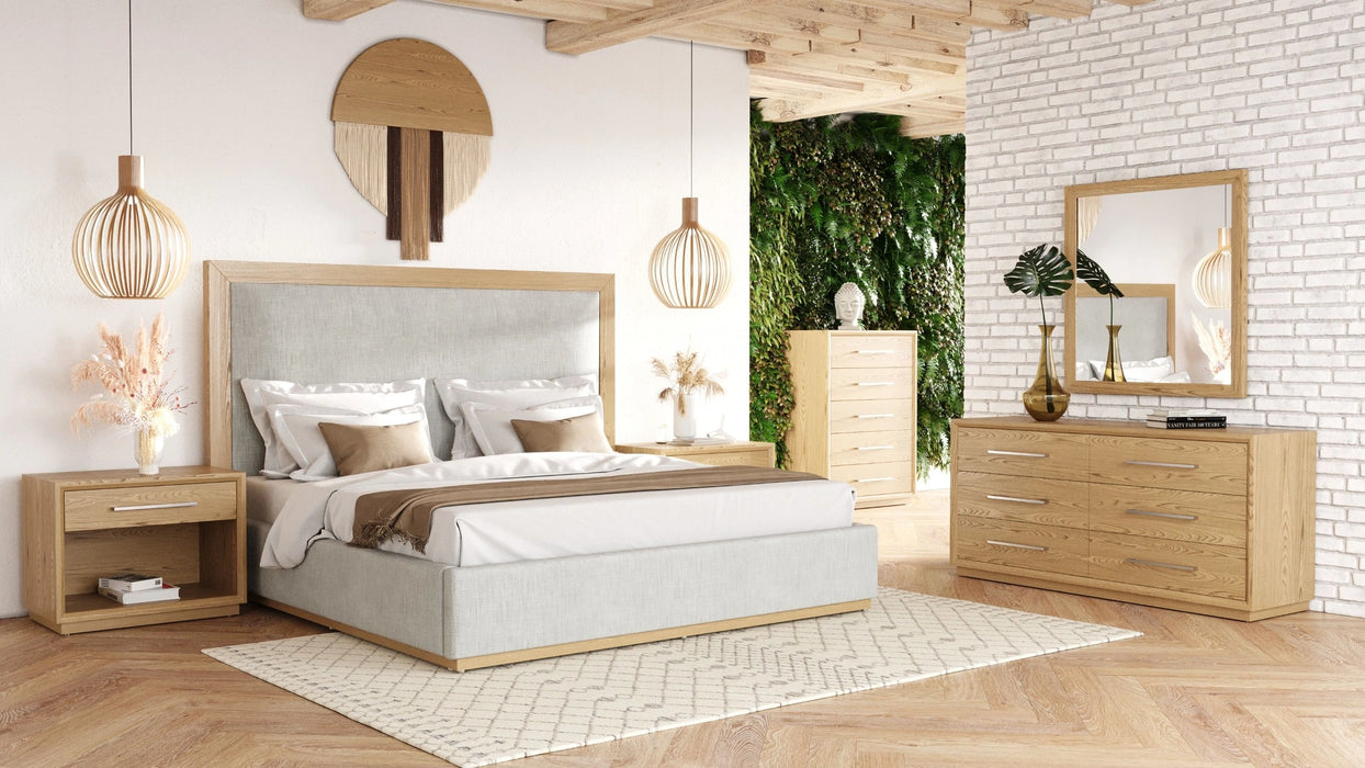 Santa Barbara - Modern Grey Fabric + Natural Bedroom Set