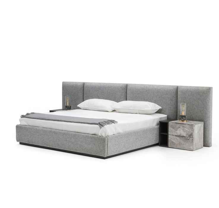 Maranello - Modern Grey Fabric Bed w/ Two Nightstands