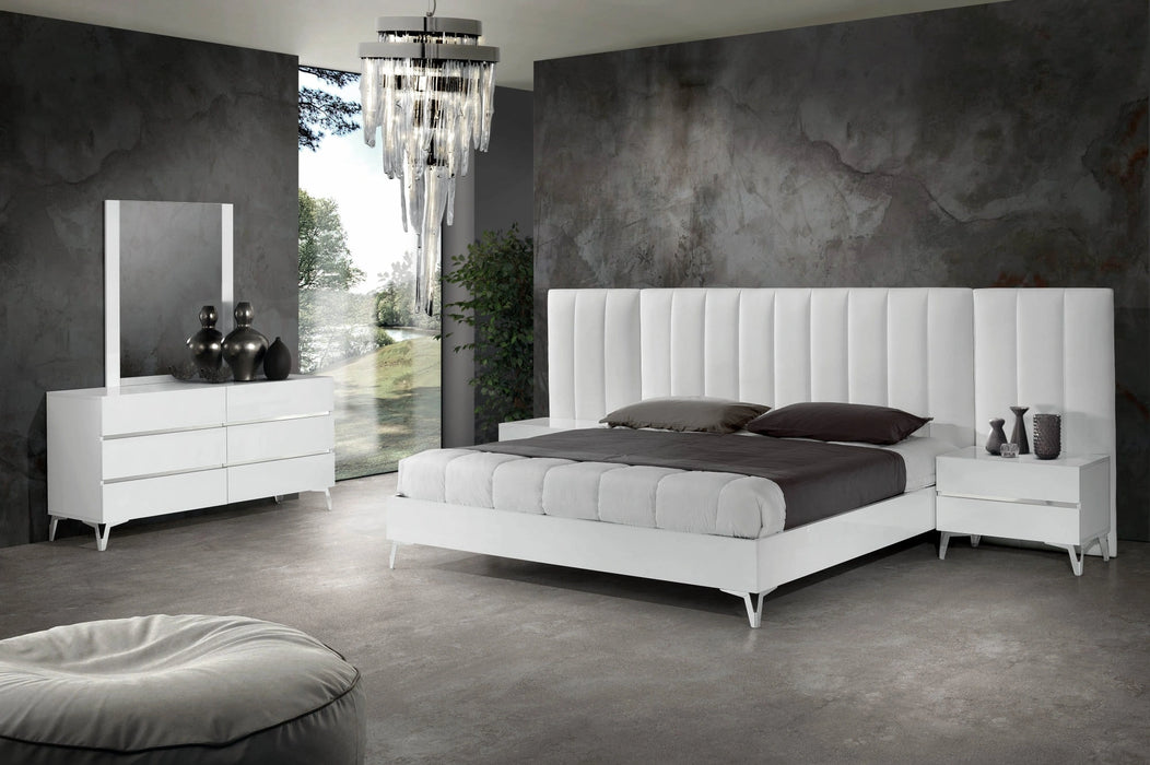 Angela - Italian Modern White Eco Leather 4-Piece Bedroom Set and Wings