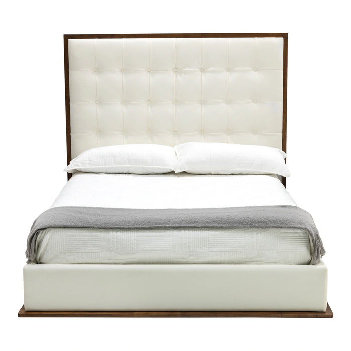 Amberlie - Modern White Vegan Leather + Walnut 4-Piece Bedroom Set