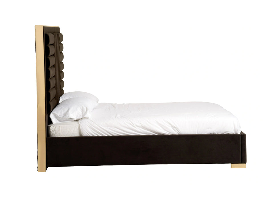 Daystar - Modern Dark Brown Velvet & Gold Bed