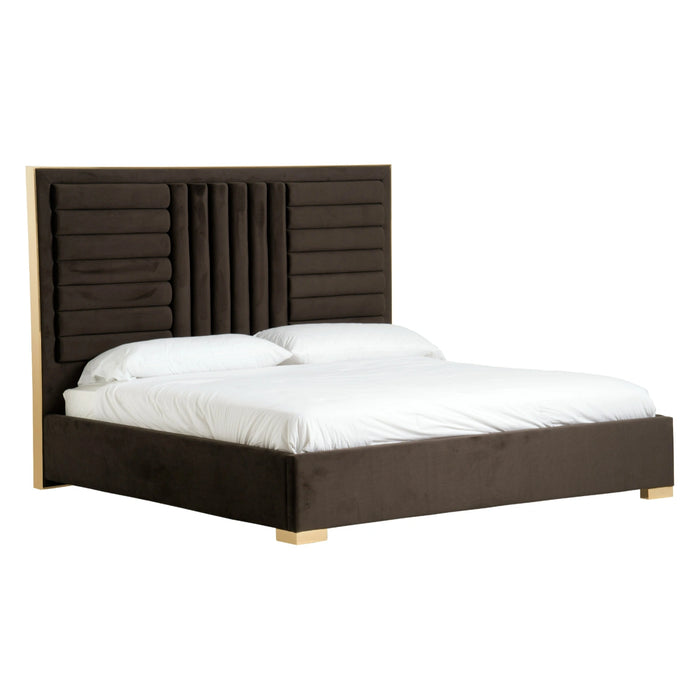 Daystar - Modern Dark Brown Velvet & Gold Bed