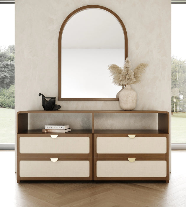 Harris + Emilio - Modern Brown Fabric + Burlap + Walnut 4-Piece Bedroom Set