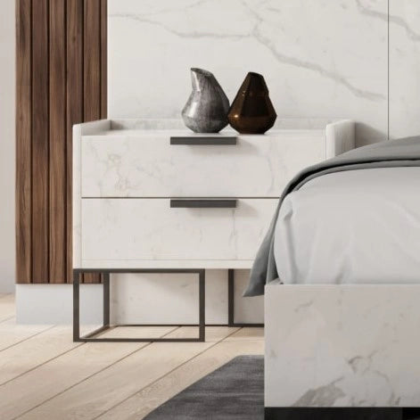 Marbella - Italian Modern White Faux Marble 4-Piece Bedroom Set