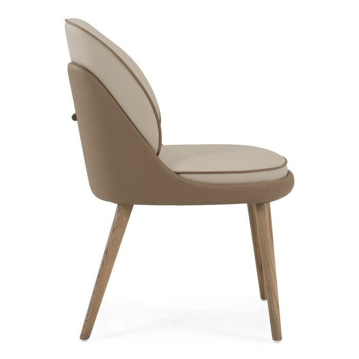 Pangea - Mid-Century Modern Cream & Taupe Vegan Leather + Buckwheat Ash Dining Chair (Set of 2)