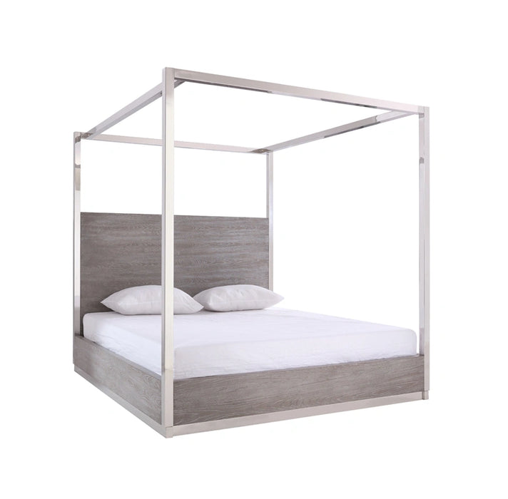 Arlene Modern Grey Elm & Stainless Steel Canopy Bed