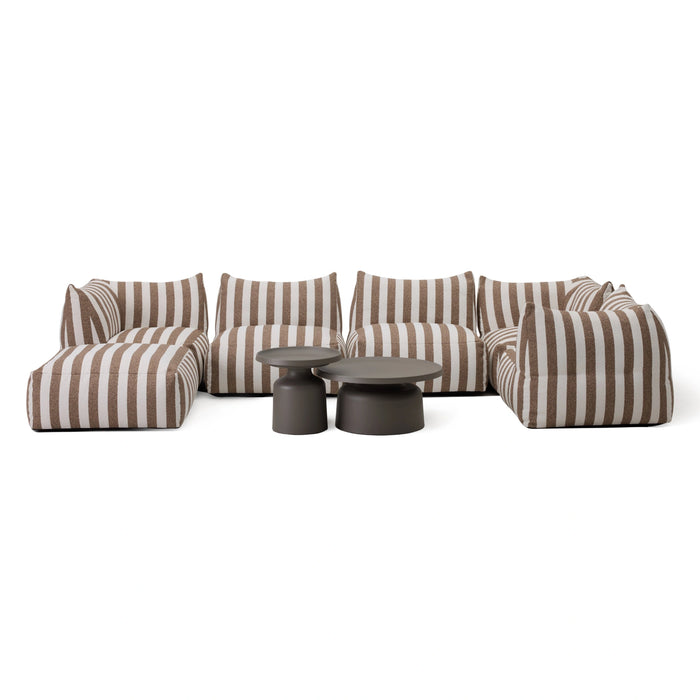 Lanuza - Outdoor Brown + White Stripe Fabric 8-Piece Modular Sectional Sofa Set