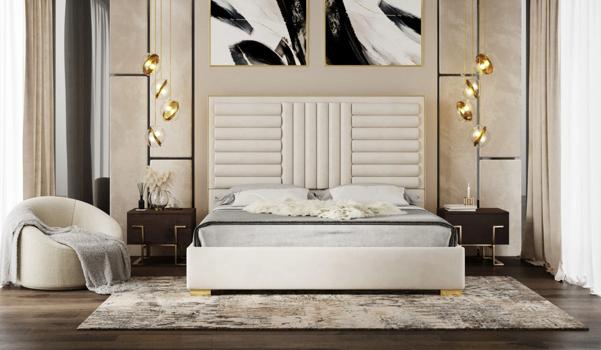 Daystar - Modern Beige Velvet & Gold Bed
