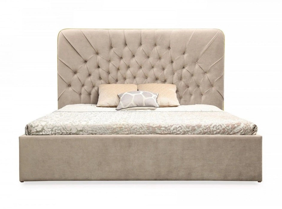 Moontide - Glam Beige Velvet and Brushed Brass Bed