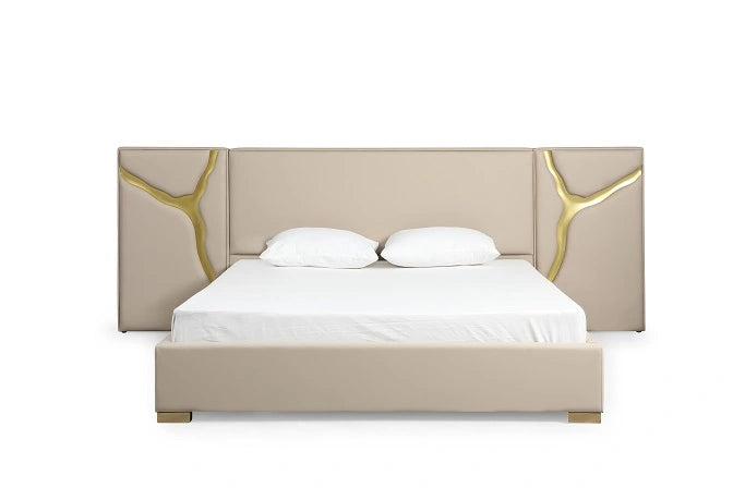 Aspen - Glam Beige Bonded Leather & Gold Bed