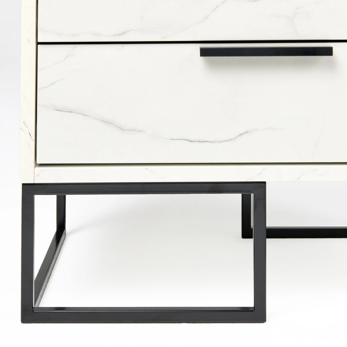 Marbella - Italian Modern White Marble Bed with 2 Nightstands