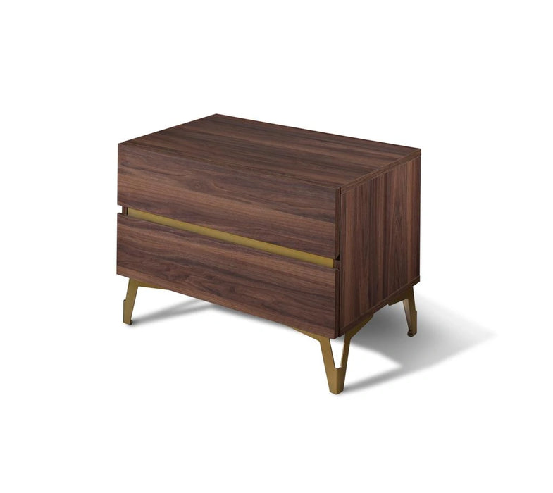 Calabria Modern Walnut & Green Velvet Bed & Nightstands
