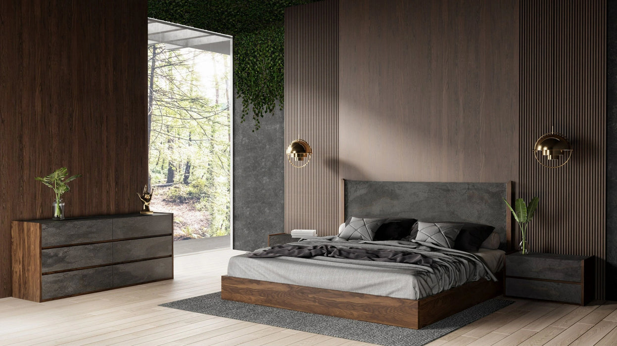 Rado - Modern Walnut & Volcanic Slate 4-Piece Bedroom Set