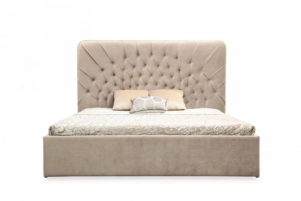 Moontide - Glam Beige Velvet and Brushed Brass 4-Piece Bedroom Set