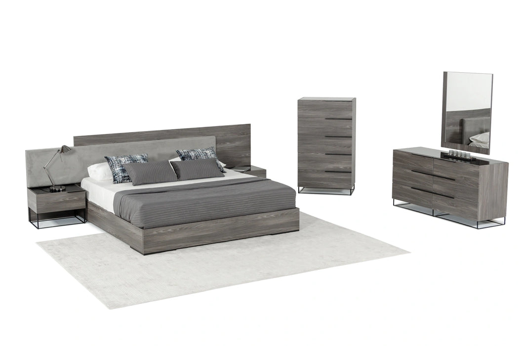 Enzo Italian Modern Grey Oak & Fabric Bedroom Set