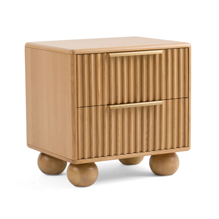 Harris + Winters - Modern Off-White Fabric + Natural Oak 4-Piece Bedroom Set