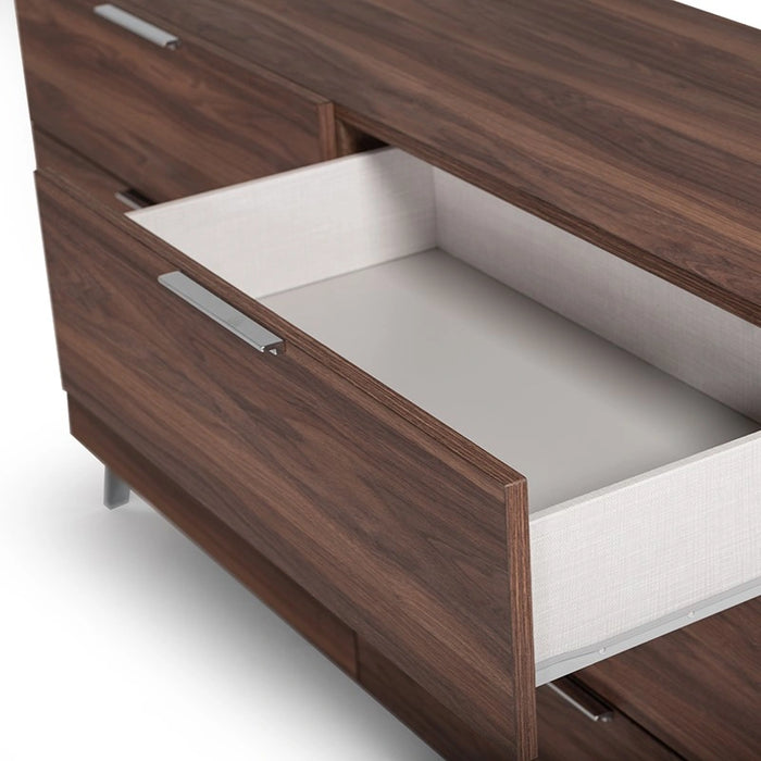 Tyree + Brooklyn - Modern Off-White Fabric + Walnut 4-Piece Bedroom Set