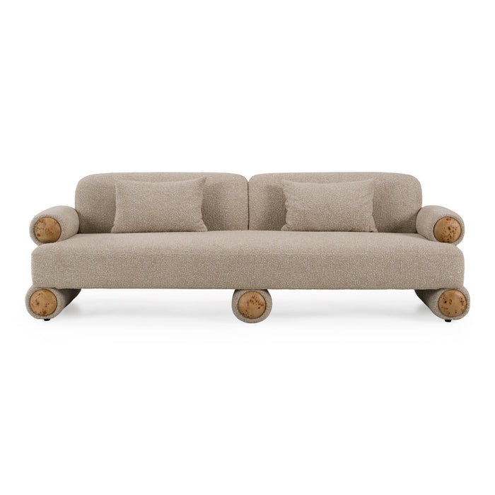 Odette - Modern Beige Fabric + White Burl Sofa
