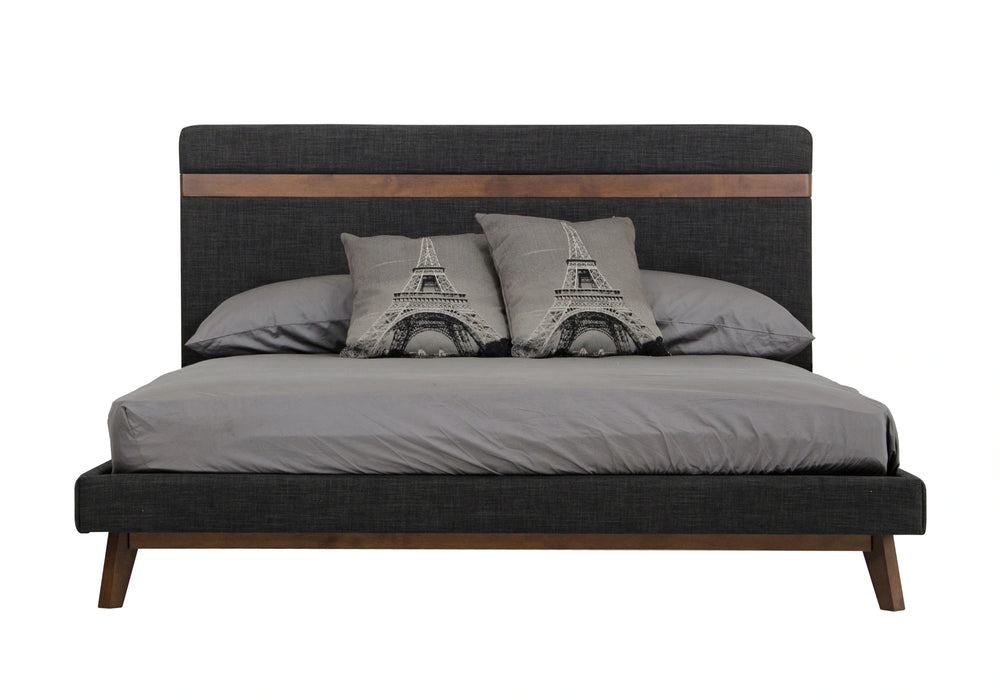 Dali Mid-Century Grey Fabric & Walnut Bed