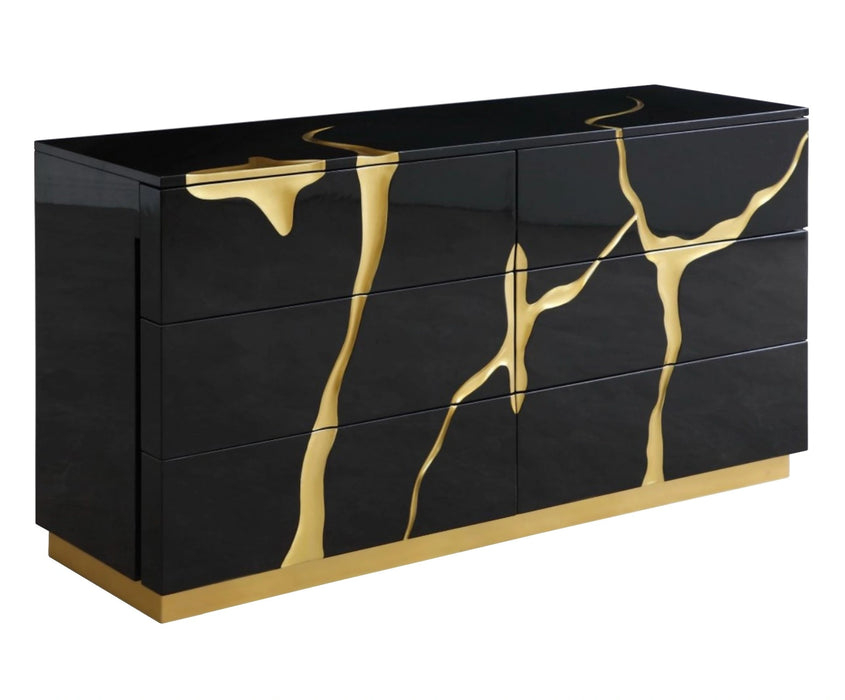 Aspen - Modern Black + Gold 4-Piece Bedroom Set