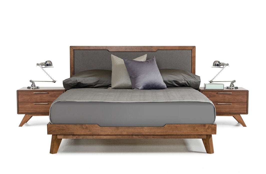 Soria Mid-Century Grey & Walnut Bed