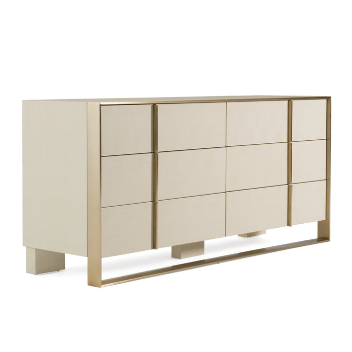 Cartier - Modern Beige Velvet + Brushed Brass 4-Piece Bedroom Set