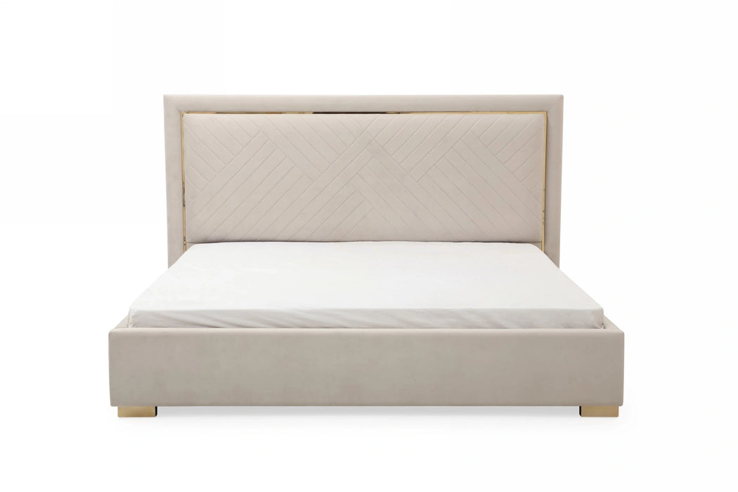 Corrico - Off White Velvet Modern Bed