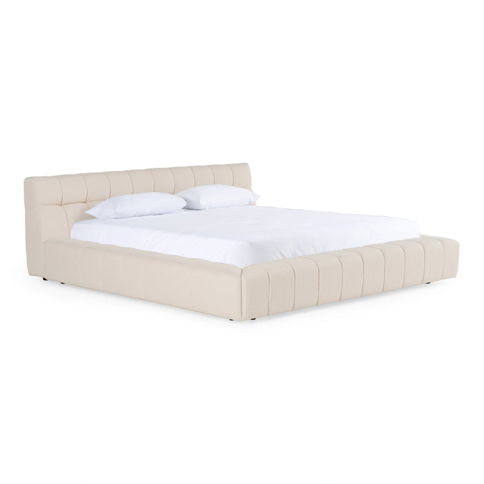 Tyree + Brooklyn - Modern Off-White Fabric + Walnut 4-Piece Bedroom Set