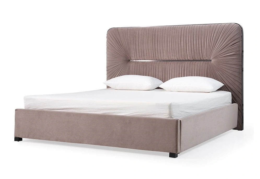 Duke Modern Grey Velvet & Black Gun Chrome Bed