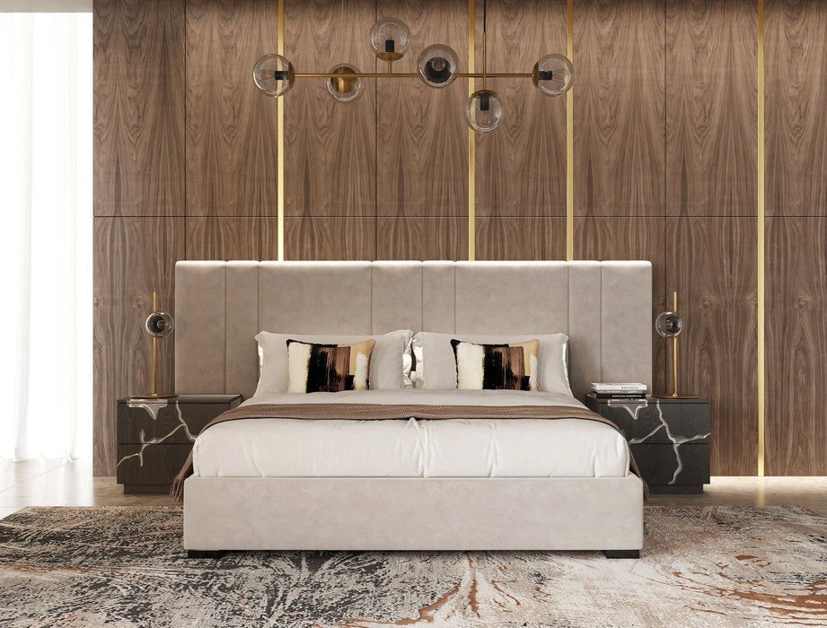 Penelope + Aspen - Modern Beige Velvet + Brown Ash Bedroom Set
