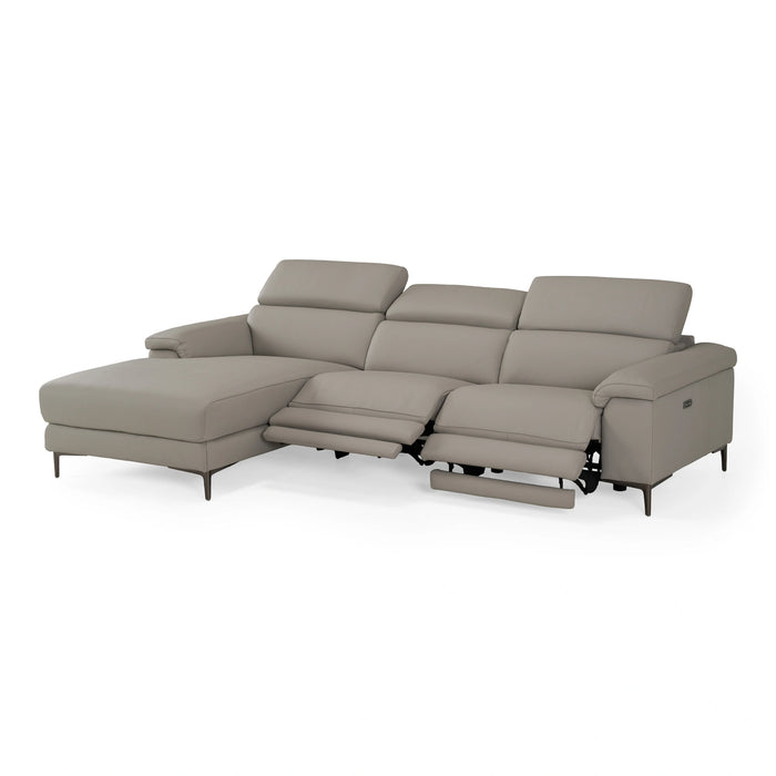 Meidas - Modern Light Grey Leather Sectional Sofa + 2 Recliners - Left Facing Chaise