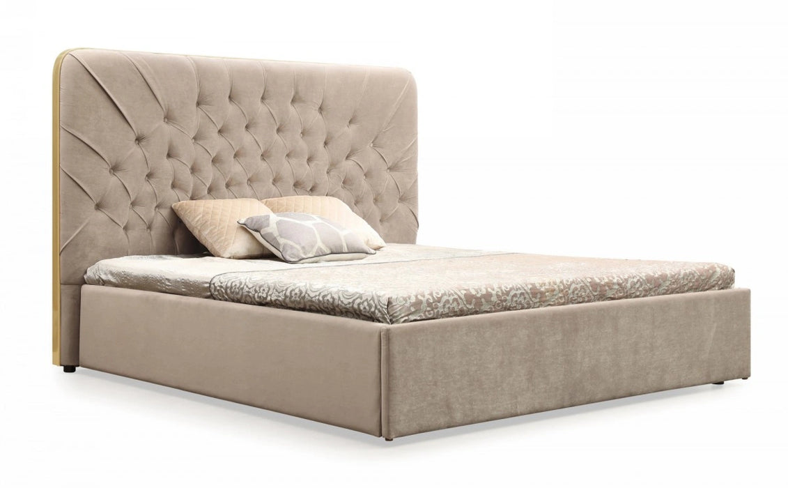 Moontide - Glam Beige Velvet and Brushed Brass 4-Piece Bedroom Set