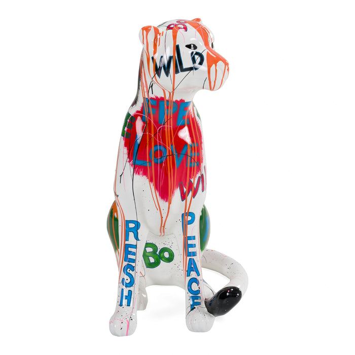 Large Graffiti Leopard - White + Multi-Color Sculpture