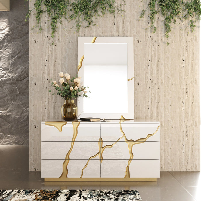 Aspen - Modern Beige + White + Gold 4-Piece Bedroom Set