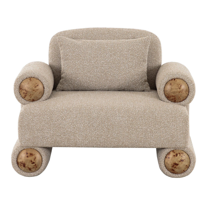 Odette - Modern Beige Fabric + White Burl Accent Chair