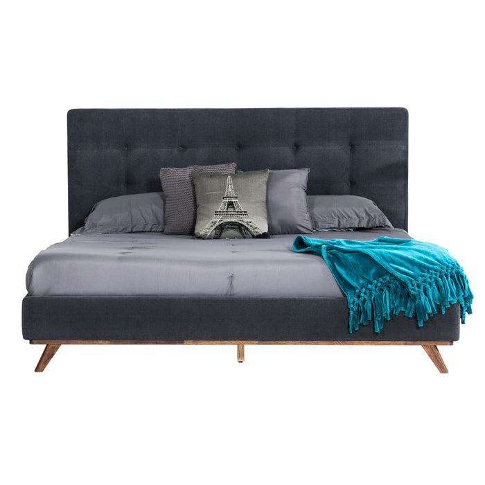 Addison +Soria - Mid-Century Modern Grey Fabric + Walnut 4-Piece Bedroom Set