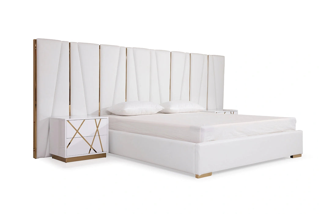 Nixa Modern White Bonded Leather & Gold Bed