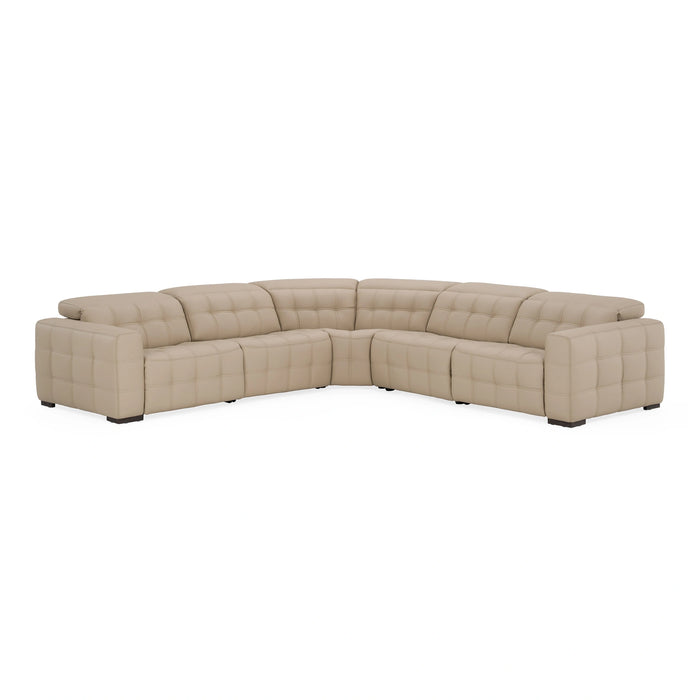 Carney - Modern Beige Leather Sectional Sofa + 3 Recliners