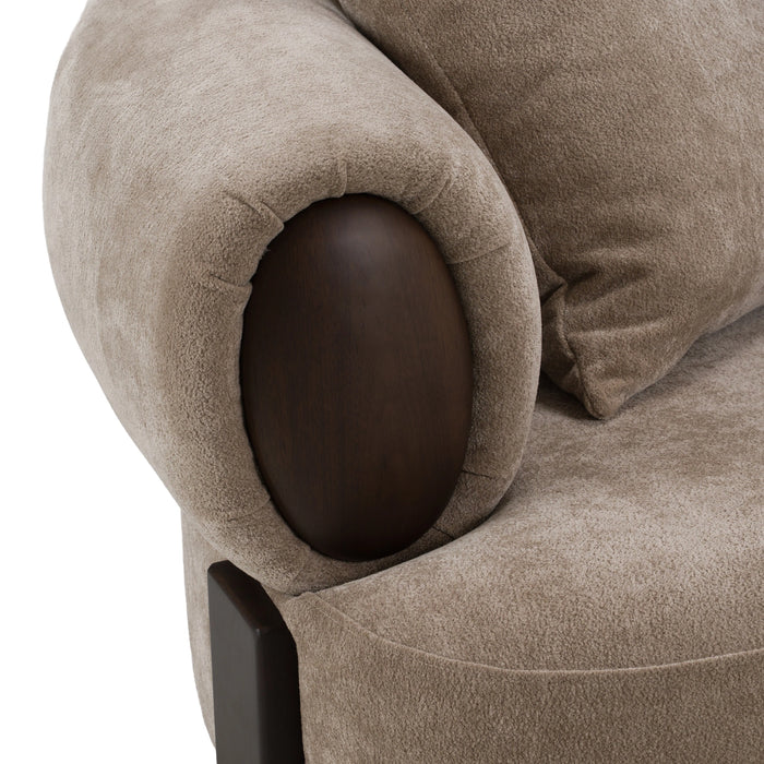 Arnaud - Modern Tan Fabric + Brown Oak Sofa