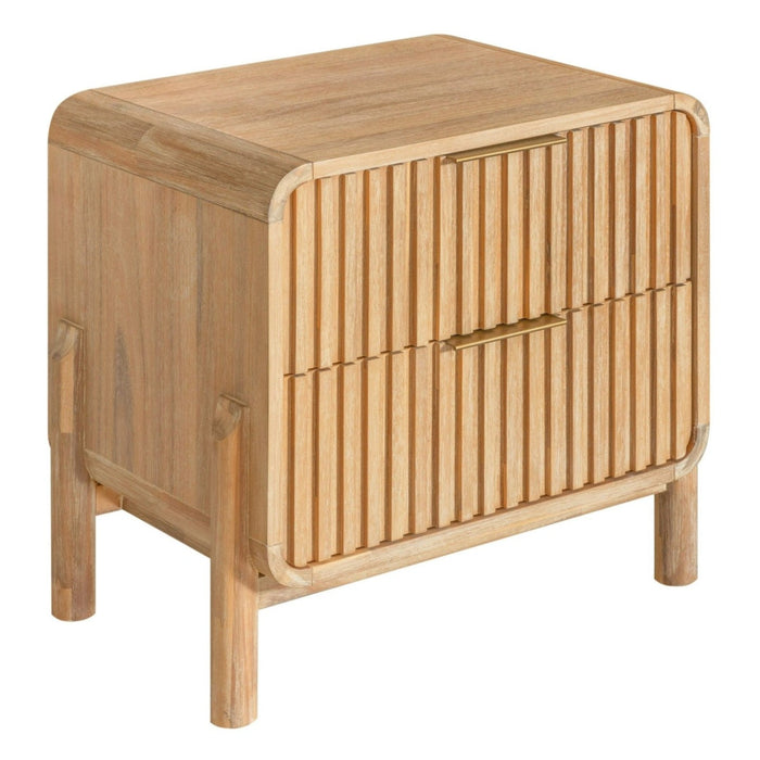 Liam + Mikala - Modern Ivory Fabric + Natural Oak 4-Piece Bedroom Set