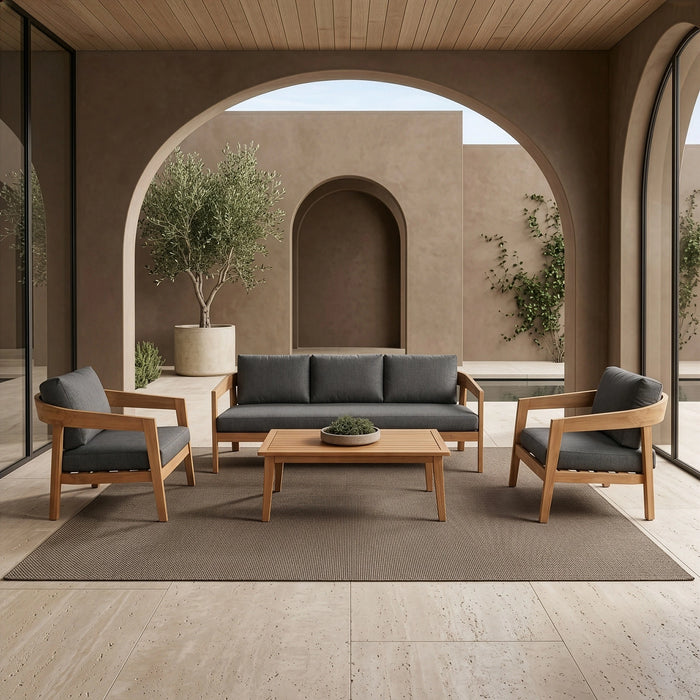 Sintra - Outdoor Grey Fabric + Eucalyptus Sofa Set