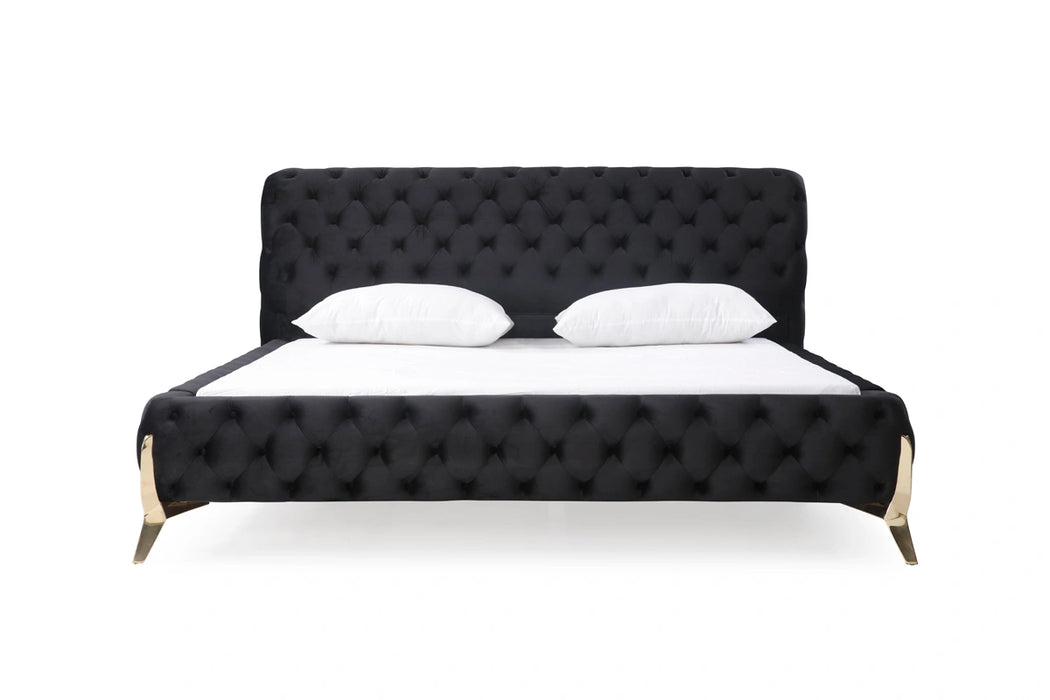 Legend Modern Black Velvet & Gold Bed