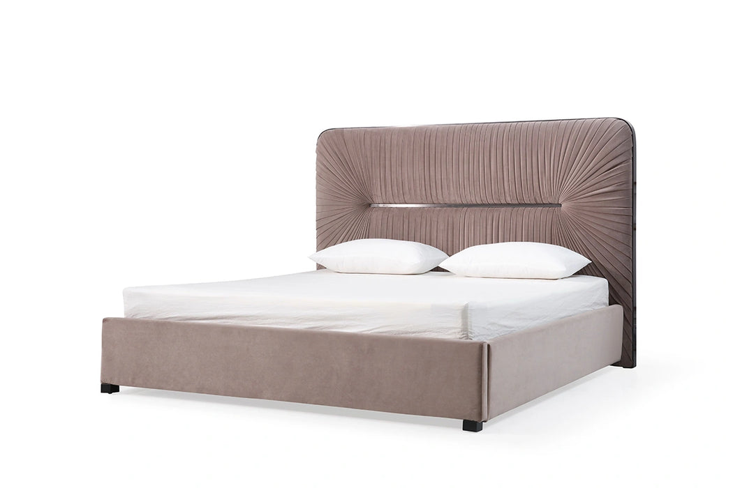 Duke Modern Grey Velvet & Black Gun Chrome Bedroom Set