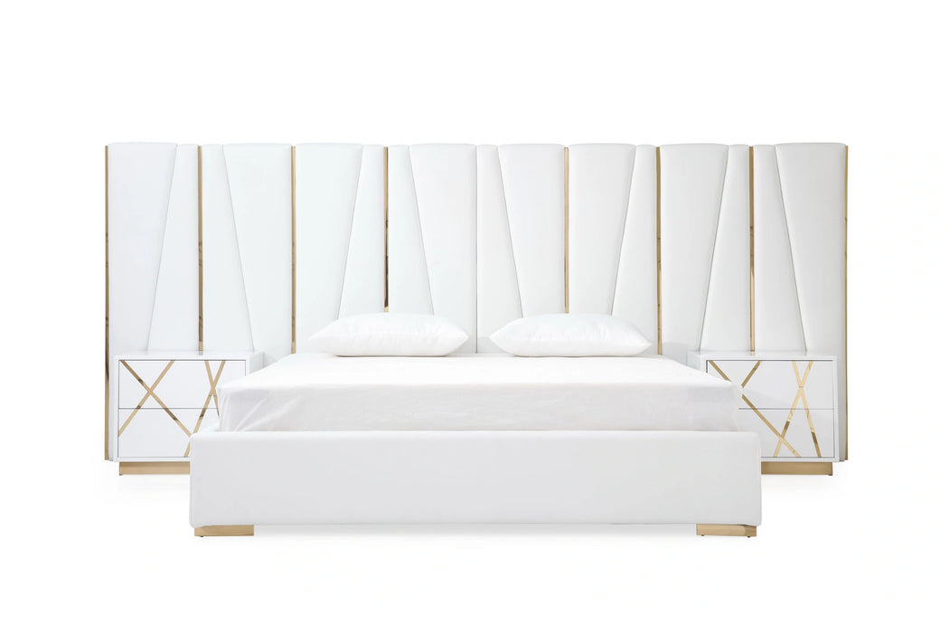 Nixa - Modern White + Gold 4-Piece Bedroom Set