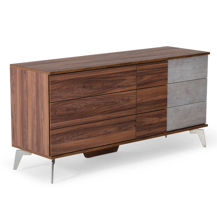 Harris + Palermo - Modern Brown Fabric + Faux Concrete & Walnut 4-Piece Bedroom Set