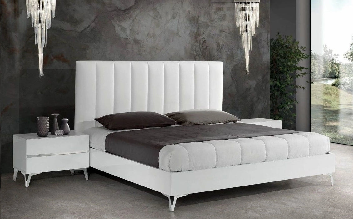 Angela - Italian Modern White Eco Leather Bed w/ Nightstands