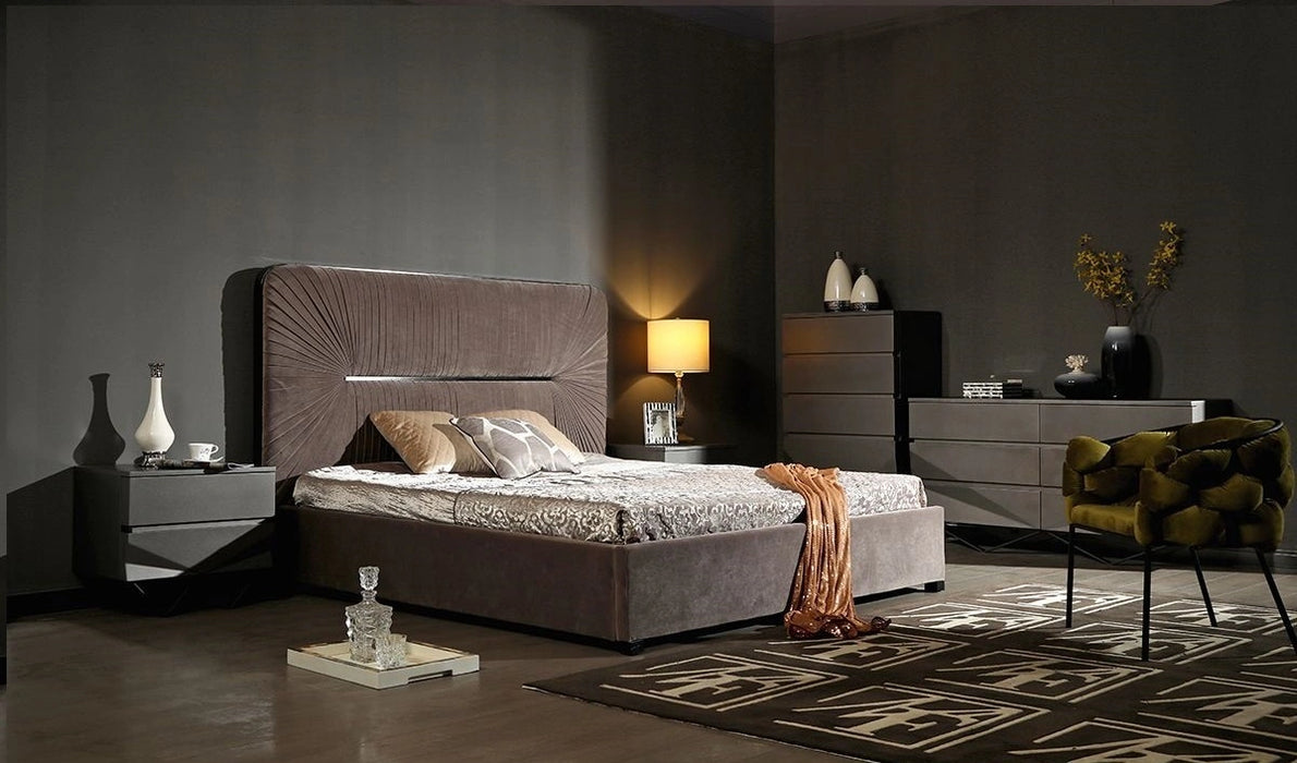 Duke Modern Grey Velvet & Black Gun Chrome Bedroom Set
