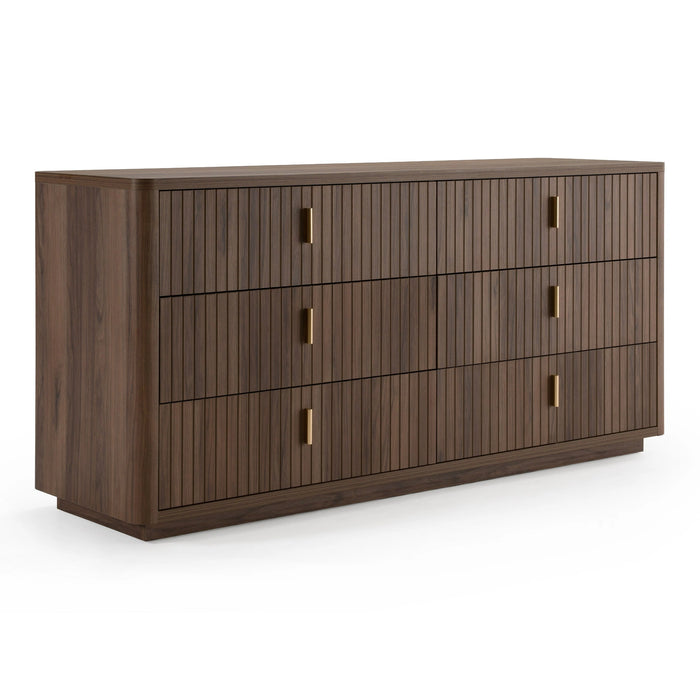 Rousey + Roma - Modern Taupe Fabric + Walnut 4-Piece Bedroom Set