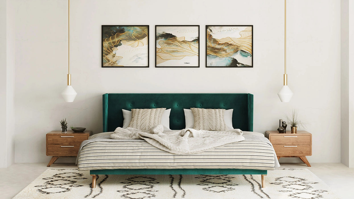 Durango Modern Green Fabric & Walnut Bed