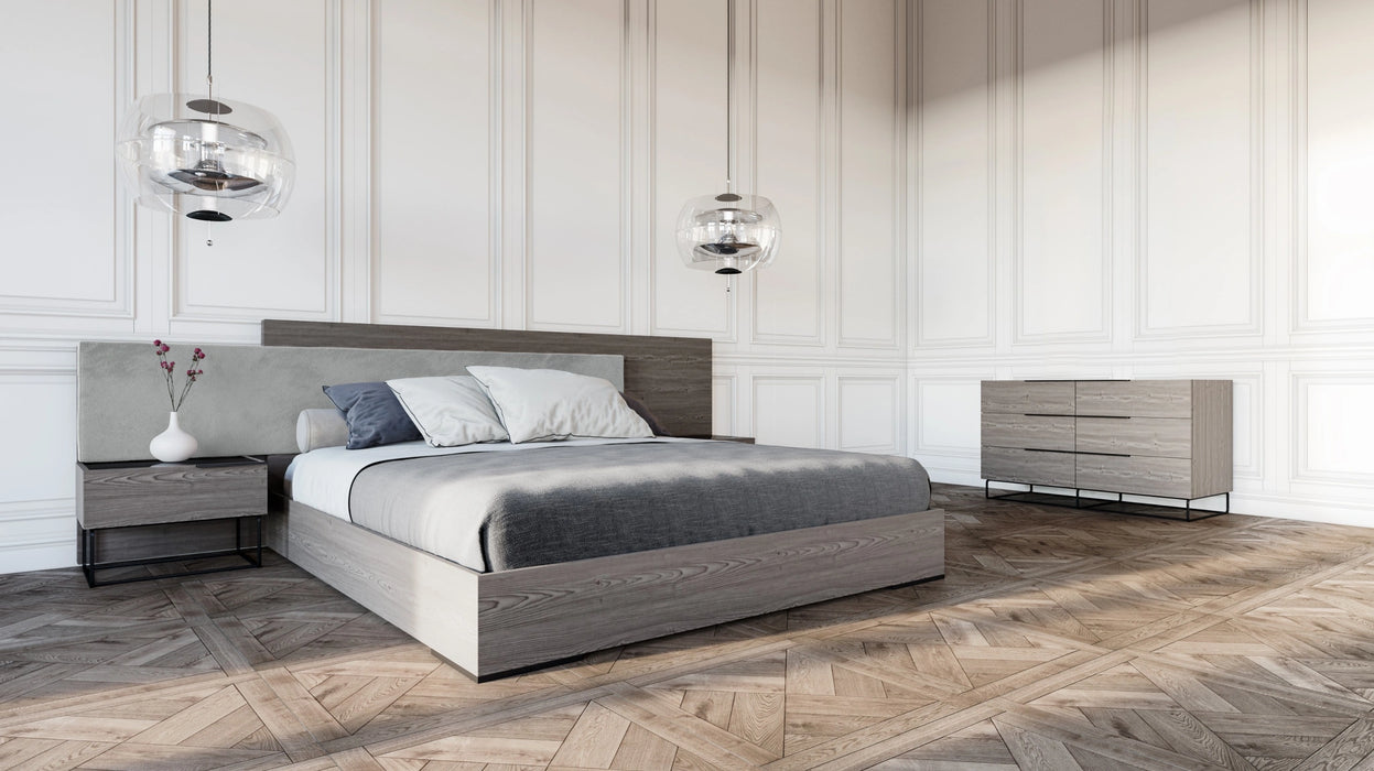 Enzo Italian Modern Grey Oak & Fabric 4-Piece Bedroom Set